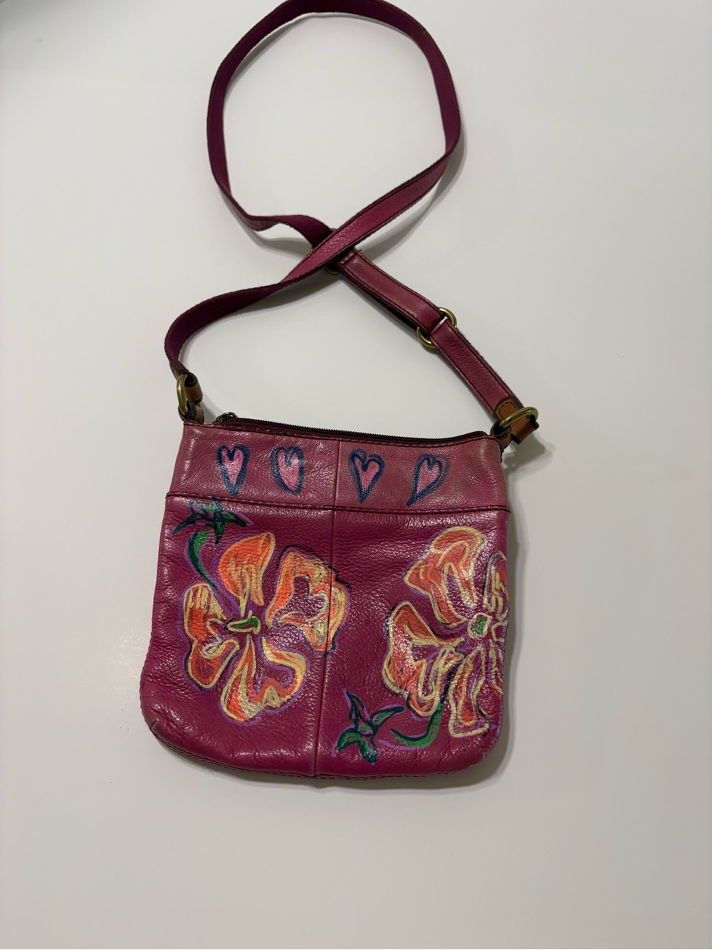 Fossil Magenta Floral design Crossbody Bag